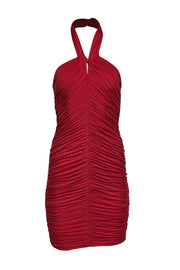 Current Boutique-Aidan Mattox - Red Ruched Halter Dress Sz 4