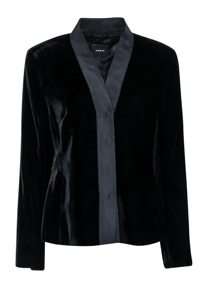 Current Boutique-Akris - Black Velvet Snap Button Blazer Sz 12