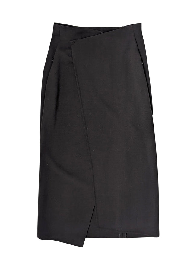 Current Boutique-Akris - Black Wool Faux Wrap Maxi Skirt Sz 6