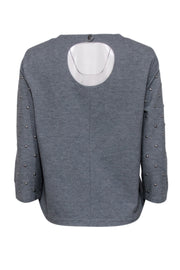 Current Boutique-Akris - Grey Long Sleeve Blouse w/ Silver Studs & Back Cut Out Sz 12