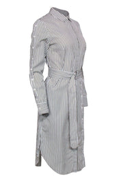 Current Boutique-Akris Prunto - White & Green Striped Collared Short Dress Sz 8