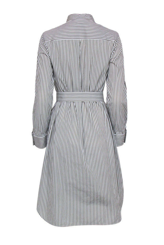 Current Boutique-Akris Prunto - White & Green Striped Collared Short Dress Sz 8
