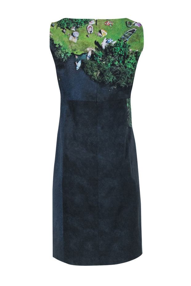 Current Boutique-Akris Punto - Blue & Green "Lake" Printed Sleeveless Shift Dress Sz 10