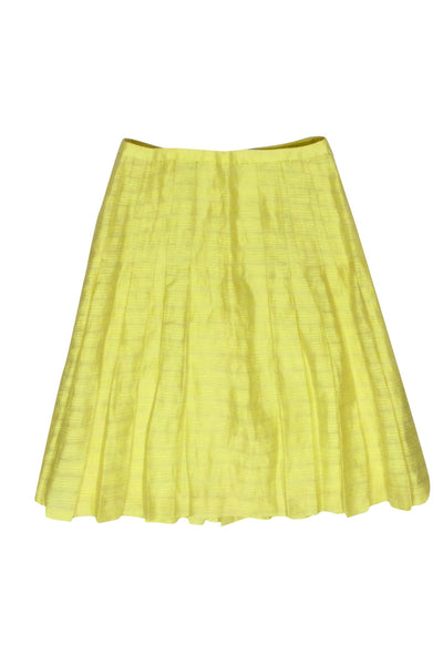 Akris Punto - Light Yellow Striped Jacquard Linen & Silk Blend Pleated Skirt Sz 4