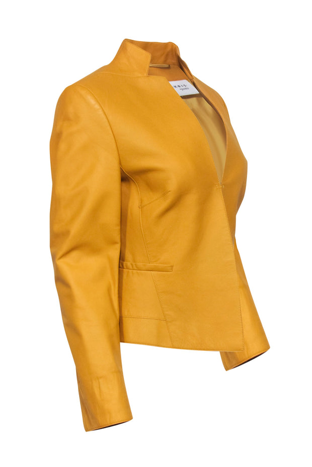 Current Boutique-Akris Punto - Mustard Yellow Lamb Leather Jacket Sz 10