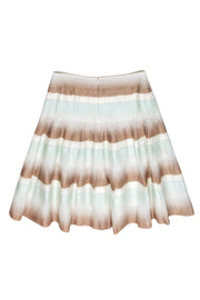 Current Boutique-Akris Punto - Tan & Blue Striped Pleated Skirt Sz 8
