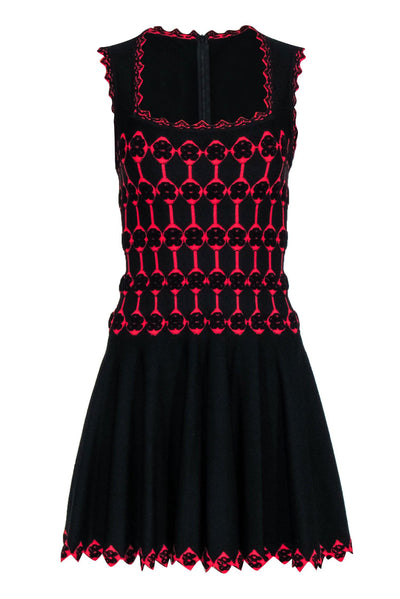 Current Boutique-Alaia - Black & Red Knit Sleeveless Dress w/ Scallop Hem Sz 6