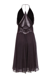 Current Boutique-Alberta Ferretti - Brown Silk Crochet Middle Waist Dress Sz 10