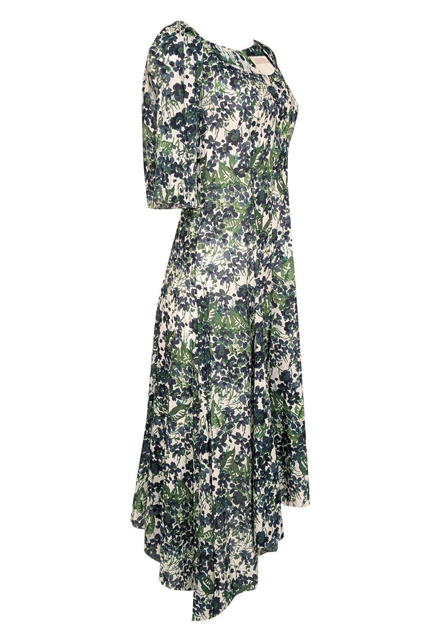 Current Boutique-Alejandra Alonso Rojas - Blue, Green, & White Floral Print Mid-Maxi Dress Sz 4