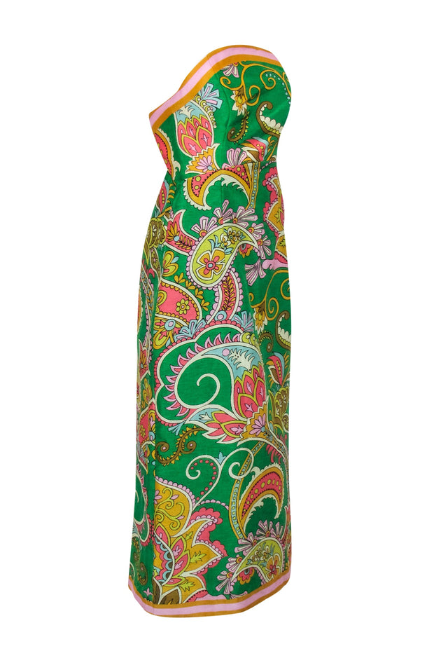 Current Boutique-Alemais - Green & Multi Color Print Strapless Dress Sz 4