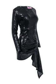 Current Boutique-Alex Vinash - Black Sequin Asymmetric Long Sleeve Mini Dress Sz S