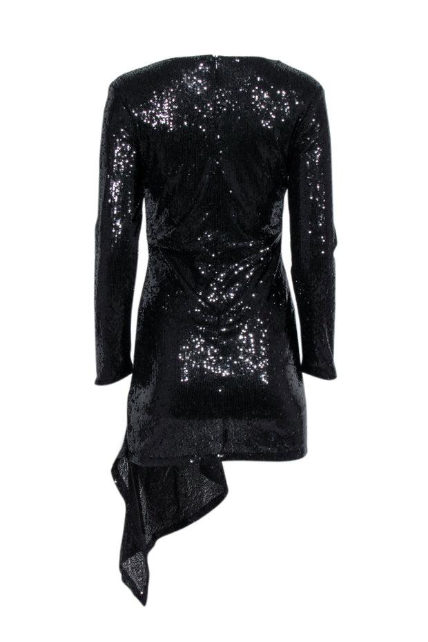 Current Boutique-Alex Vinash - Black Sequin Asymmetric Long Sleeve Mini Dress Sz S