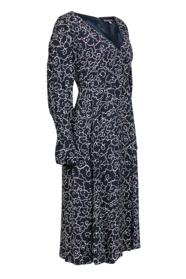 Current Boutique-Alexa Chung - Navy & Cream Cloud Print Long Sleeve Dress Sz 10