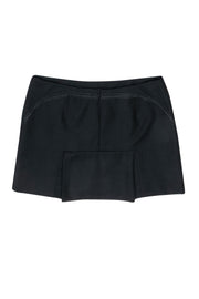 Current Boutique-Alexander McQueen - Black 90s Style Wool Mini Skirt w/ Baseball Stitching Sz 10