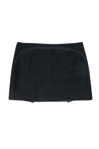 Current Boutique-Alexander McQueen - Black 90s Style Wool Mini Skirt w/ Baseball Stitching Sz 10