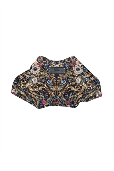 Current Boutique-Alexander McQueen - Black & Gold Floral Satin Manta Clutch Bag