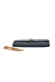 Current Boutique-Alexander McQueen - Black Leather Clutch w/ Gold Skull Closure