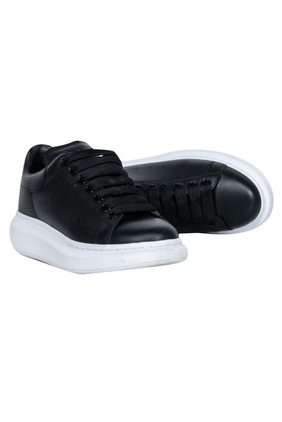 Current Boutique-Alexander McQueen - Black Leather Lace Up Sneakers Sz 6.5