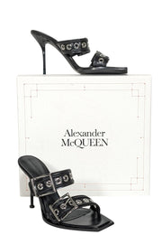 Current Boutique-Alexander McQueen - Black Leather Square Toe Mule Heels Sz 10