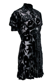 Current Boutique-Alexander McQueen - Black Sheer Dress w/ Velvet Floral Motif Sz 2