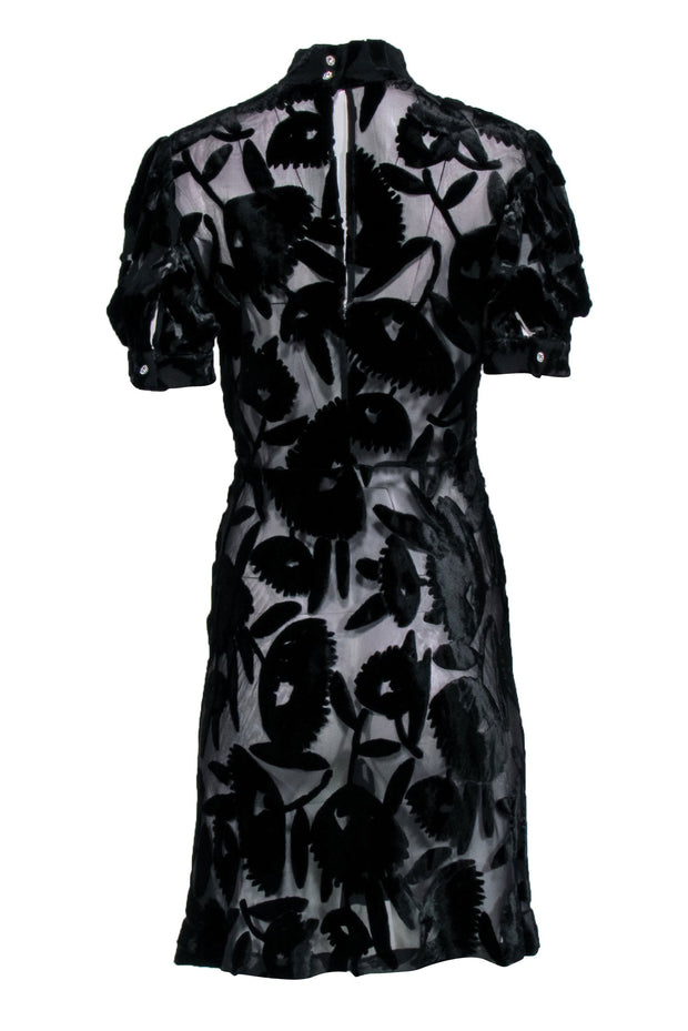 Current Boutique-Alexander McQueen - Black Sheer Dress w/ Velvet Floral Motif Sz 2