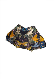 Current Boutique-Alexander McQueen - Black w/ Orange & Blue Dragonfly Print Satin Manta Clutch Bag