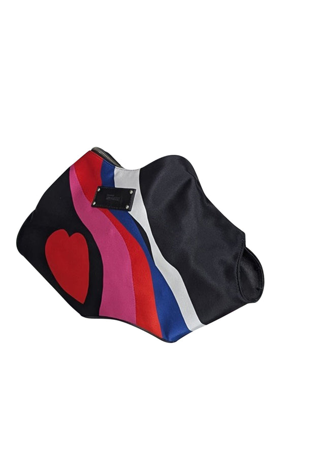 Current Boutique-Alexander McQueen - Black w/ Red Heart Print Satin Manta Clutch Bag