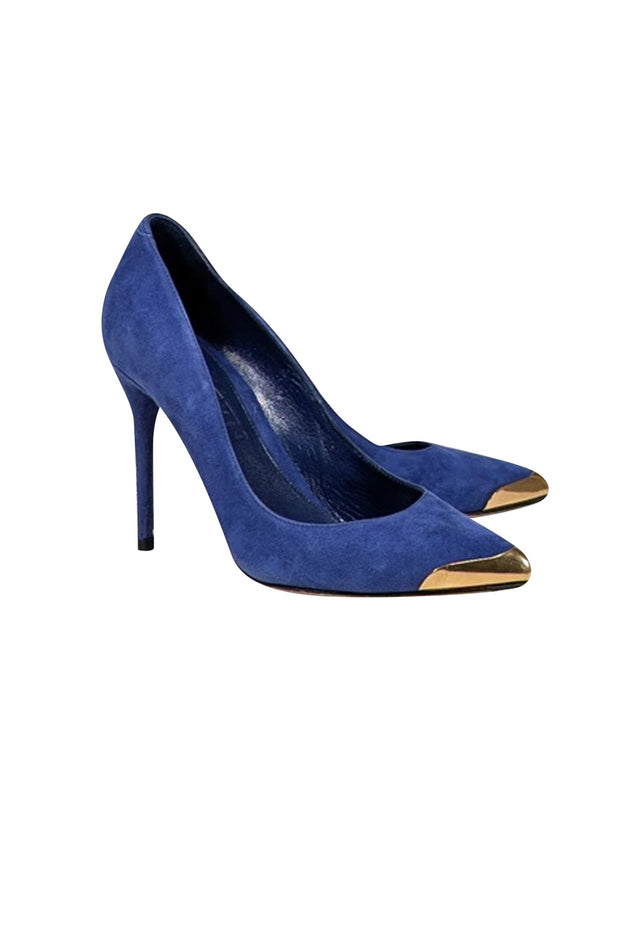 Current Boutique-Alexander McQueen - Blue Suede w/ Gold Toe Basic Pumps Sz 6