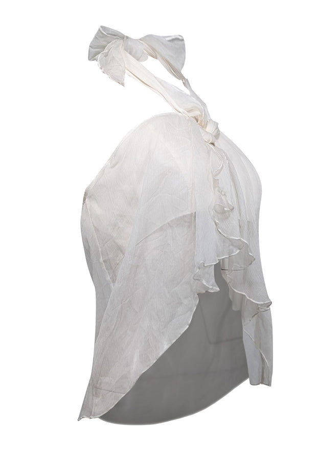 Current Boutique-Alexander McQueen - Ivory Silk Semi Sheer Halter Top Sz 12