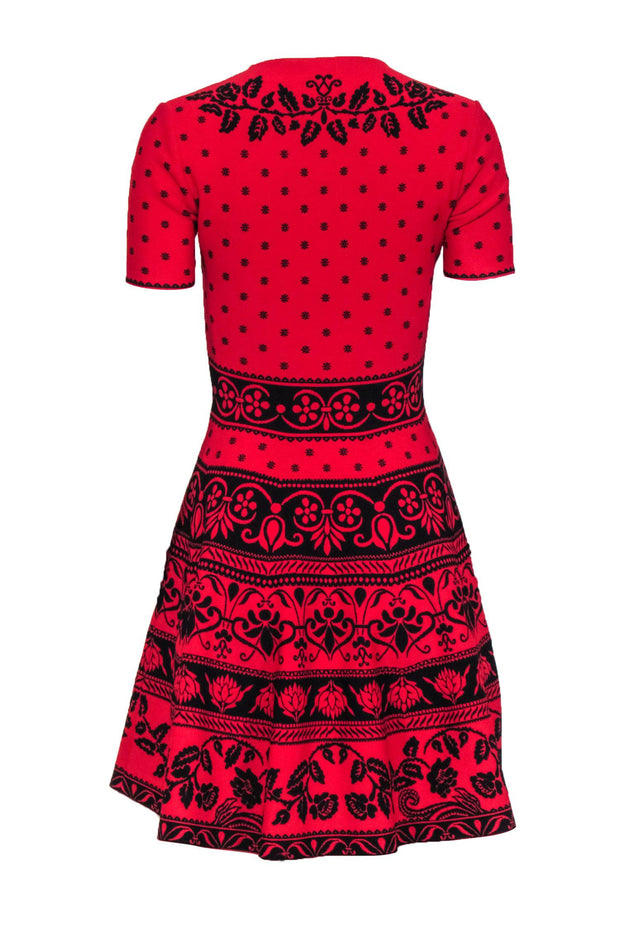 Current Boutique-Alexander McQueen - Red & Black Floral Print Knit Short Sleeve Dress Sz S