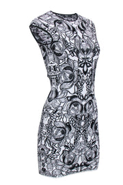 Current Boutique-Alexander McQueen - White & Black Sleeveless Wool Blend Printed Dress Sz S