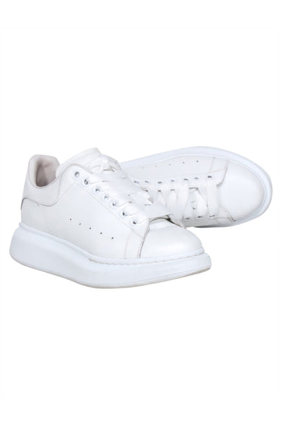 Current Boutique-Alexander McQueen - White Leather Lace Up Sneakers Sz 7.5