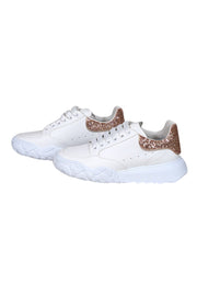 Current Boutique-Alexander McQueen - White Leather Lace Up Sneakers w/ Rose Gold Detail Sz 10