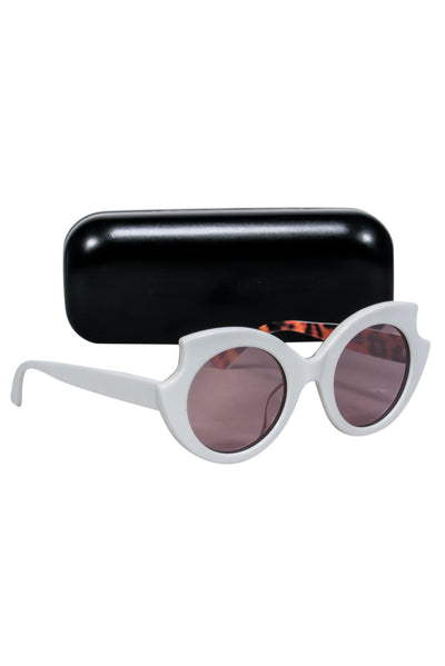 Current Boutique-Alexander McQueen - White Round Frames w/ Tortoise Legs Sunglasses