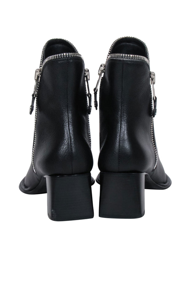 Current Boutique-Alexander Wang - Black Leather Silver Zipper Trim Short Boots Sz 9