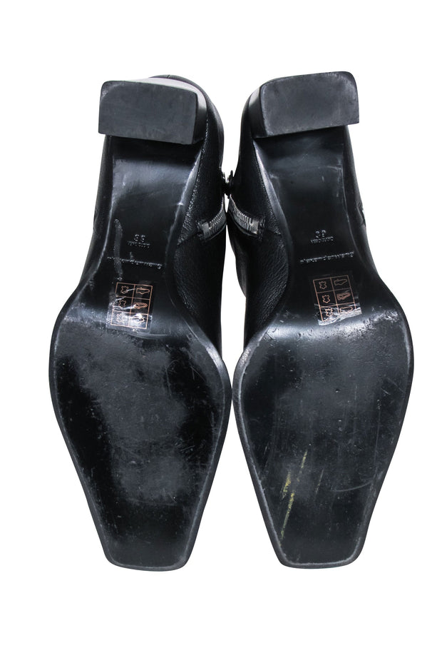 Current Boutique-Alexander Wang - Black Leather Silver Zipper Trim Short Boots Sz 9