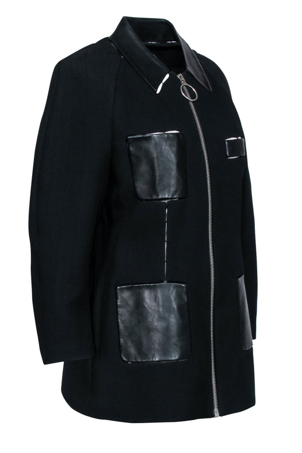 Current Boutique-Alexander Wang - Black Leather Trim Zipper Front Jacket Sz 8