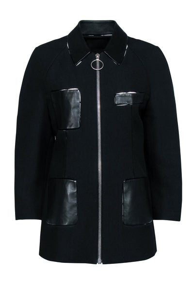 Current Boutique-Alexander Wang - Black Leather Trim Zipper Front Jacket Sz 8