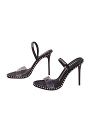 Current Boutique-Alexander Wang - Black Studded Trim "Nova" Logo Elastic Open Toe Pumps Sz 9