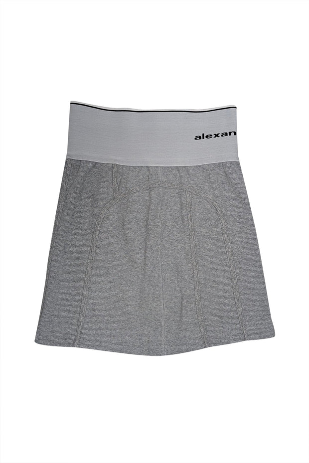 Current Boutique-Alexander Wang - Grey Ribbed Knit Zipper Back Mini Skirt Sz S