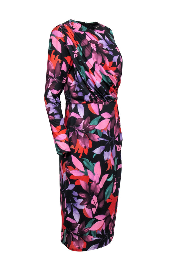 Current Boutique-Alexia Admor - Black w/ Purple, Red, & Multi Color Floral Print Dress Sz M