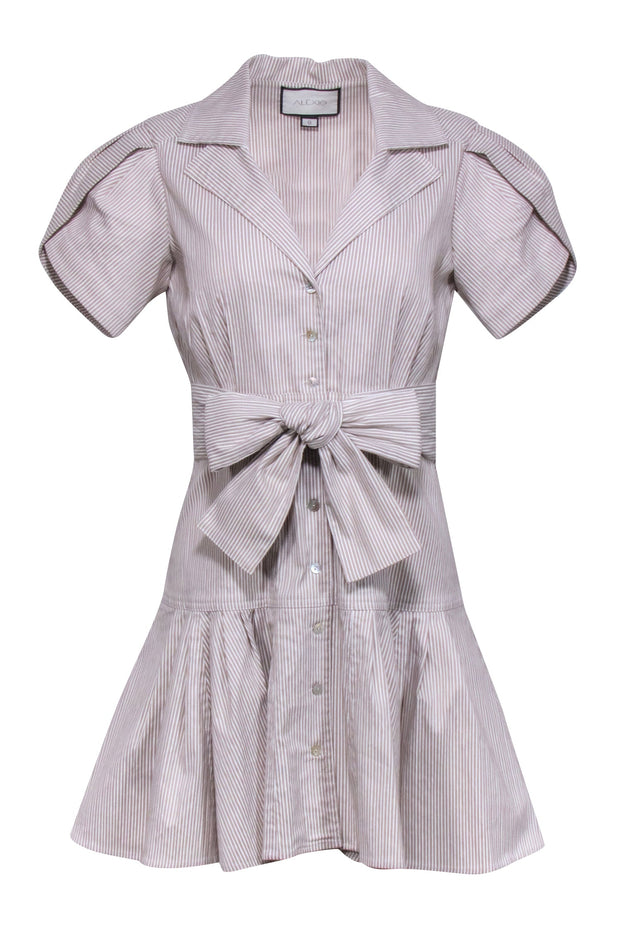 Current Boutique-Alexis - Beige & White Stripe Short Sleeve Mini Dress Sz S