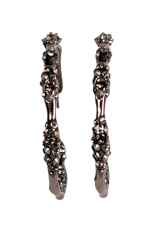 Current Boutique-Alexis Bittar - Gunmetal Rhinestone Trim Open Hoop Earrings