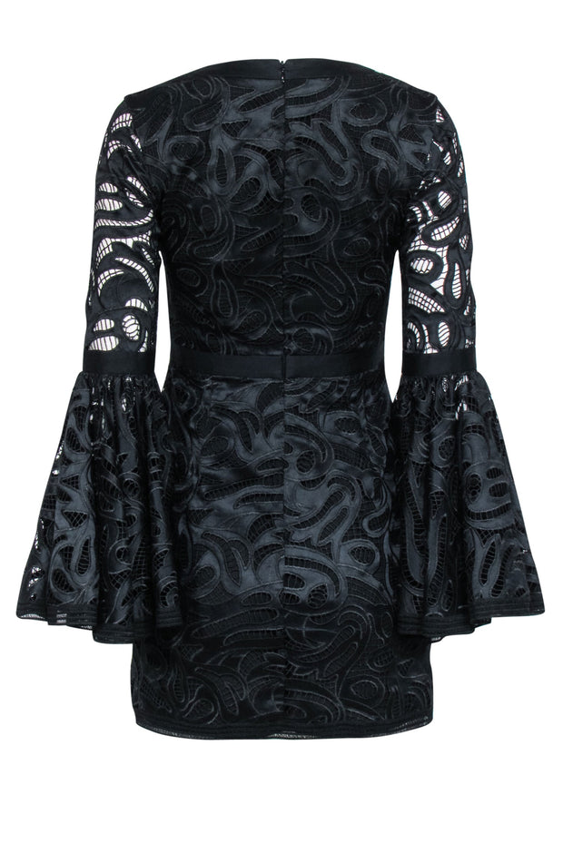 Current Boutique-Alexis - Black Embroidered Lace Bell Sleeve Dress Sz S