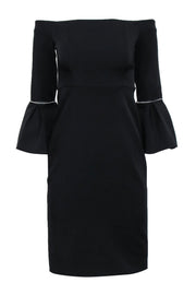 Current Boutique-Alexis - Black Off The Shoulder Dress w/ Bell Sleeves & Fabric Trim Sz S