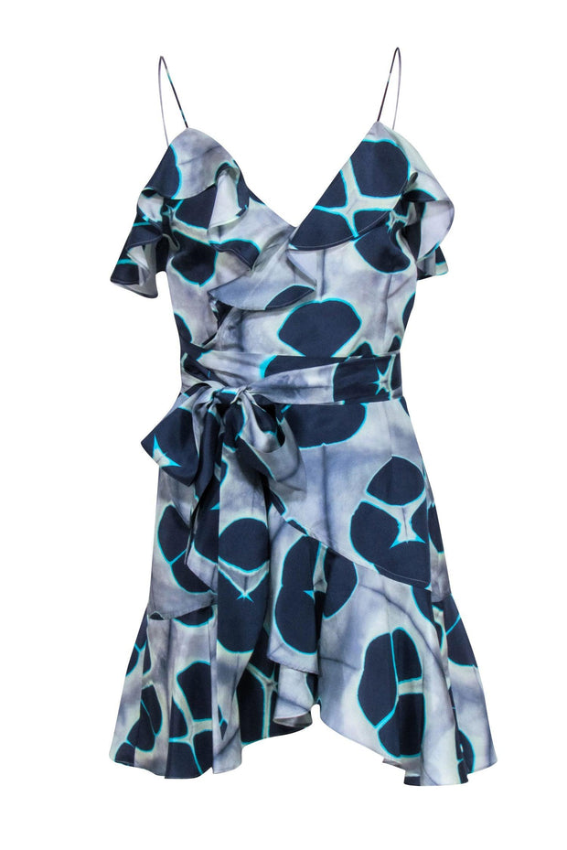 Current Boutique-Alexis - Blue "Kalani" Silk Wrap Mini Dress Sz S