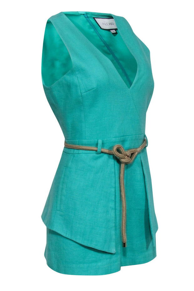 Current Boutique-Alexis - Green Sleeveless Belted Romper Sz XL