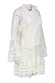 Current Boutique-Alexis - Ivory Embroidered Mesh Mock Neck Dress Sz L