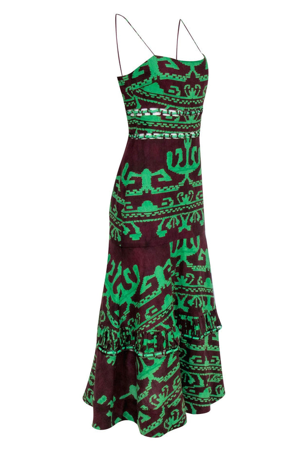 Current Boutique-Alexis - Maroon & Green Print "Ayanna" Interlacing Dress Sz S