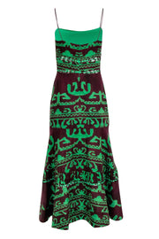 Current Boutique-Alexis - Maroon & Green Print "Ayanna" Interlacing Dress Sz S